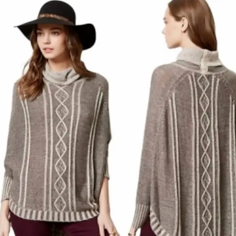 Anthropologie Yoon Delphine Wool Cashmere Blend Cable Knit Poncho Sweater